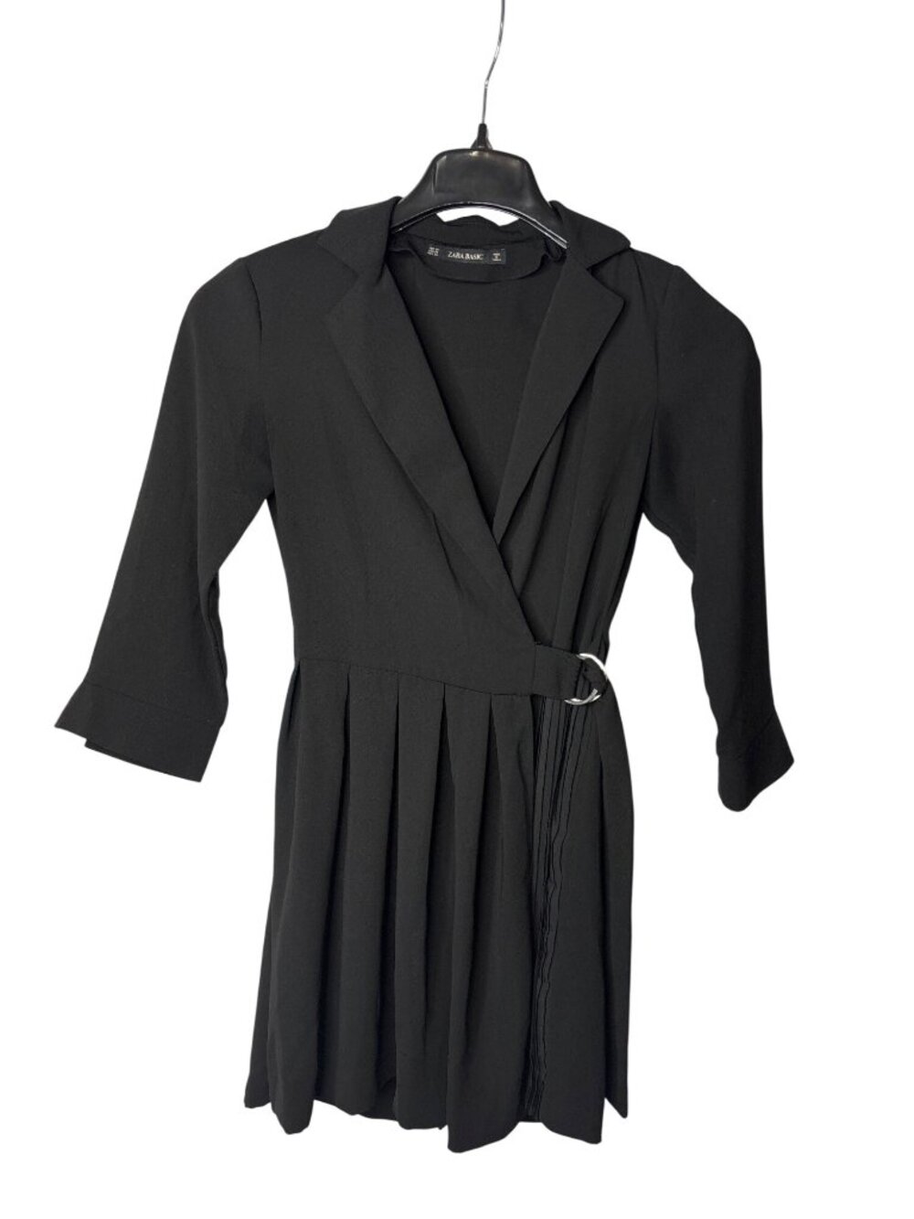 Zara Pleated Skirt Romper Size XS Black Wrap Front Shoulder Pads Polyester